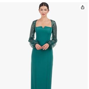 JS COLLECTIONS Kim Sequin Long Sleeve Column Gown in Teal Size US 6